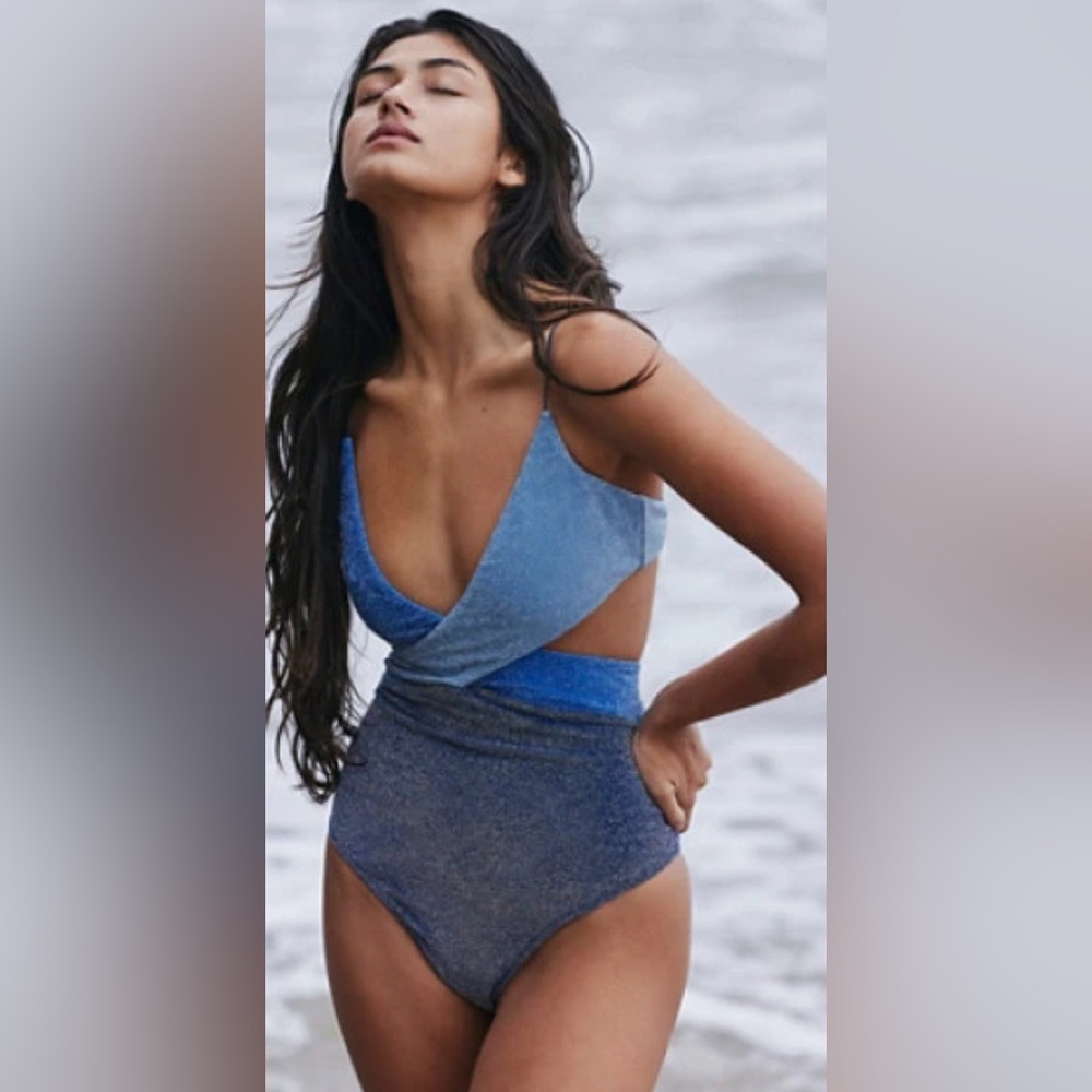 NEW It's Now Cool The Riot One Piece Swimsuit in Metallic Blue - M